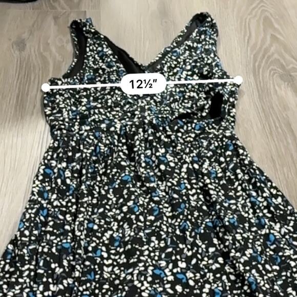 LOFT Outlet Black, White & Blue Geometric Print Sleeveless Faux Wrap Dress Sz XS - Picture 7 of 8